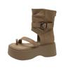 Vintage Thick-soled Roman Cool Boots for Women's 2025 Summer New Fashion Set-toed High-top Sandals Heightened Zipper Short Boots