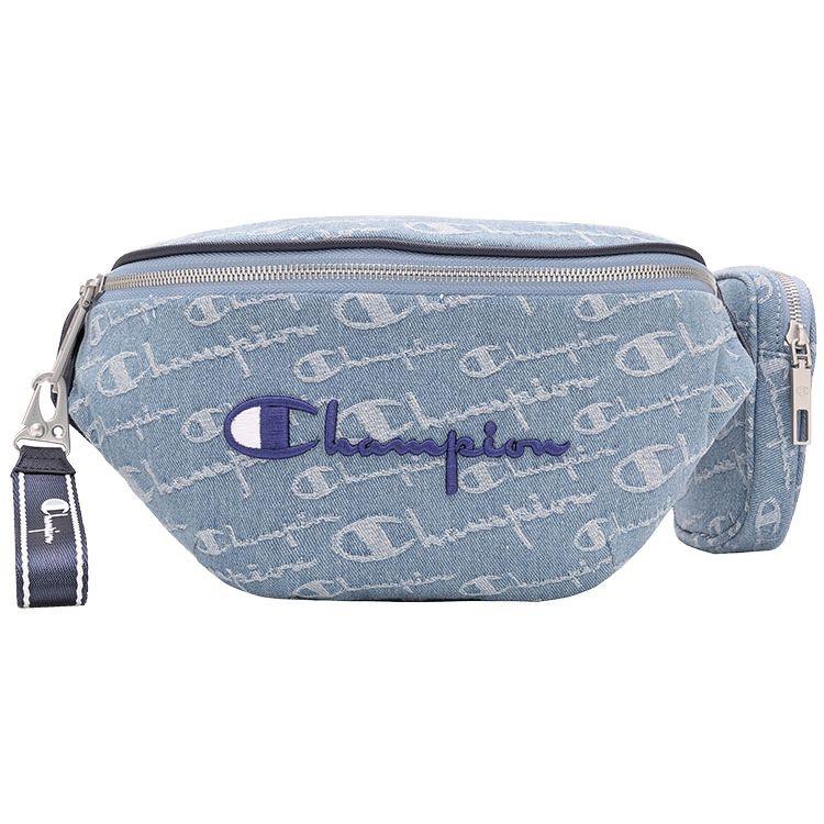 Champion Vintage Denim Floral Embroidery Logo All-Over Print Denim Zipper Pendant Waist Bag Dumpling Crossbody Bag Unisex Bags U2BACPU23 Blue