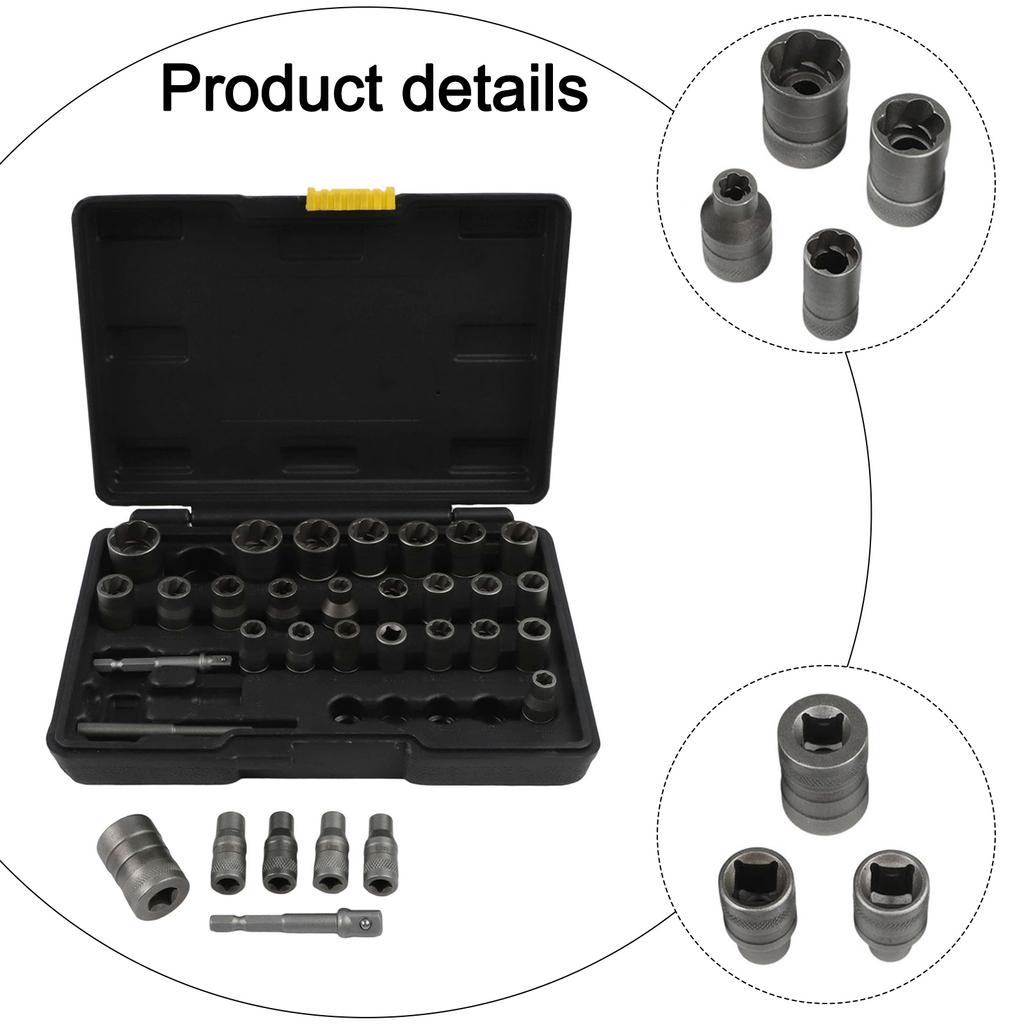 32 Piece Bolt Extractor Kit Stripped Bolt Extractor Bolt Extractor Kit Adapter Included Comprehensive Size Range