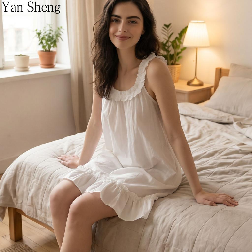 Robe nuisette pyjama couleur unie jupe blanche tissée respirante vêtements d'intérieur simples