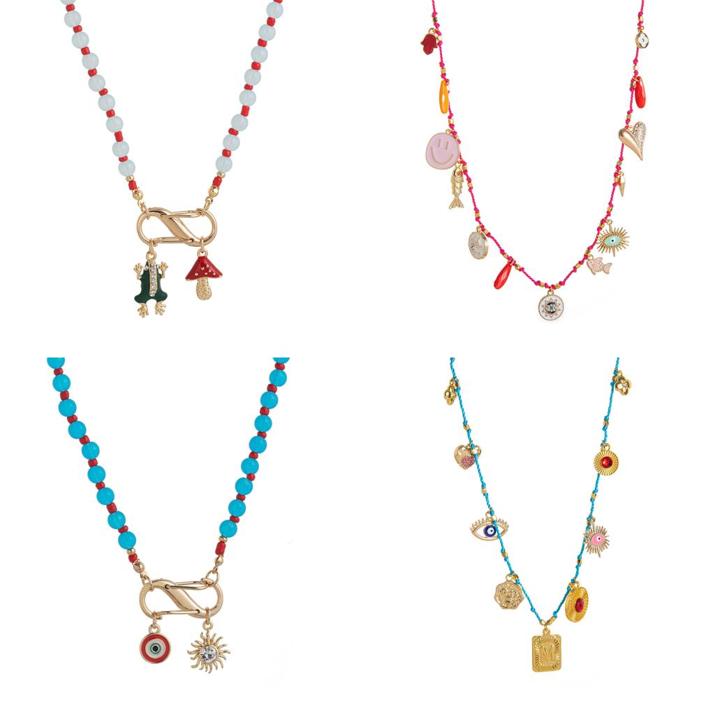 Geometric Copper Pendant Necklace With Colorful Dangle Charms For Unisex Fashion Accessory