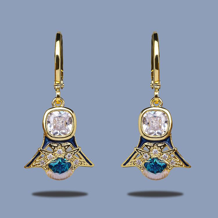 Экзотические Ретро Египетские Длинные Серьги Инкрустированные Синим Цирконом Геометрические Эмалированные Серьги Женские