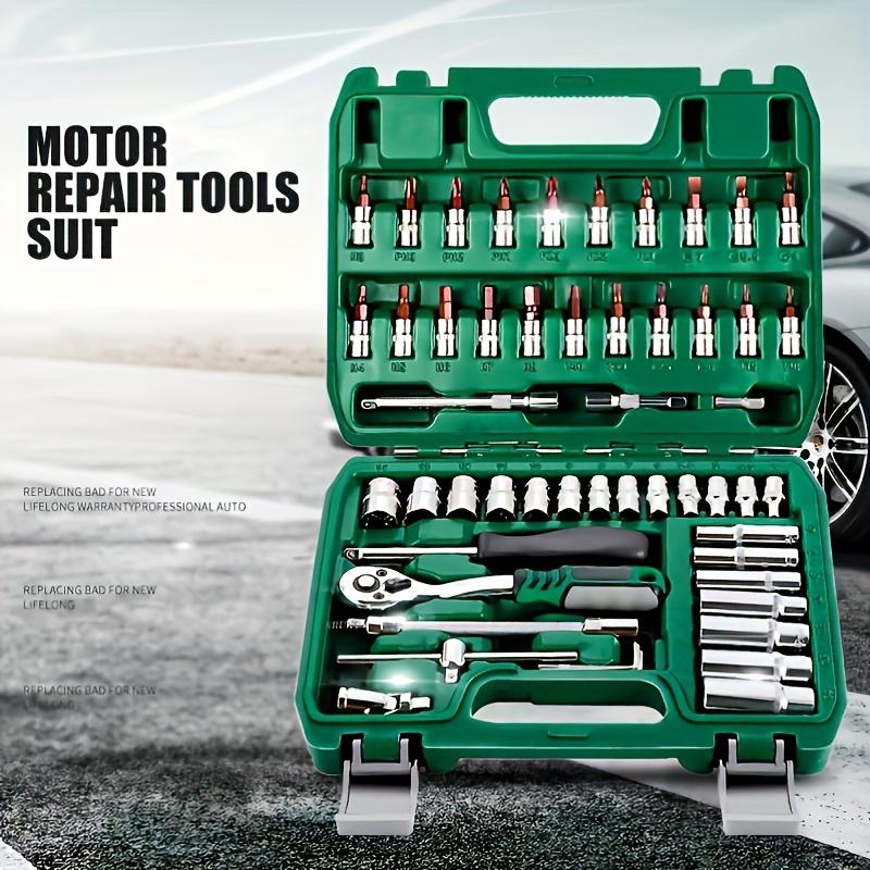 46-teiliges Set 1/4 Zoll Antrieb Steckschlüssel Ratsche Set, mit Bit-Steckschlüssel-Set metrisch und Verlängerungsstange für Autoreparaturen