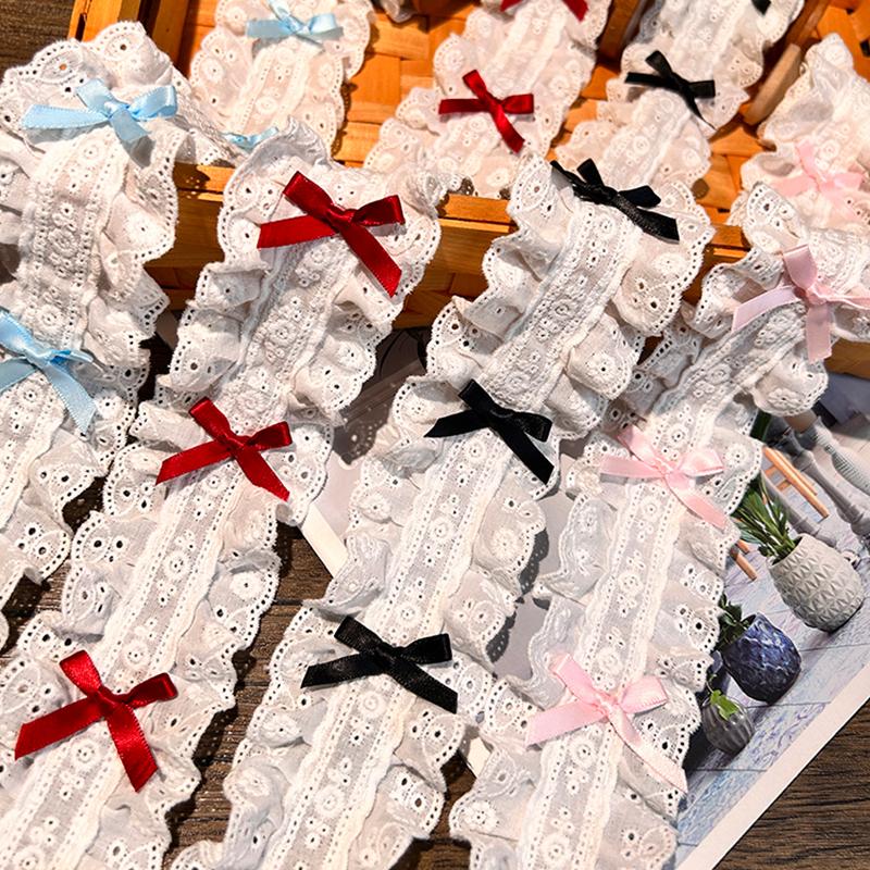 1Yard 5.5Cm Wide Luxury 3D Pleated Pink Lace Embroidered Bows Applique Ribbon Women Dress Cloth Trim Diy Home Sewing Supplies