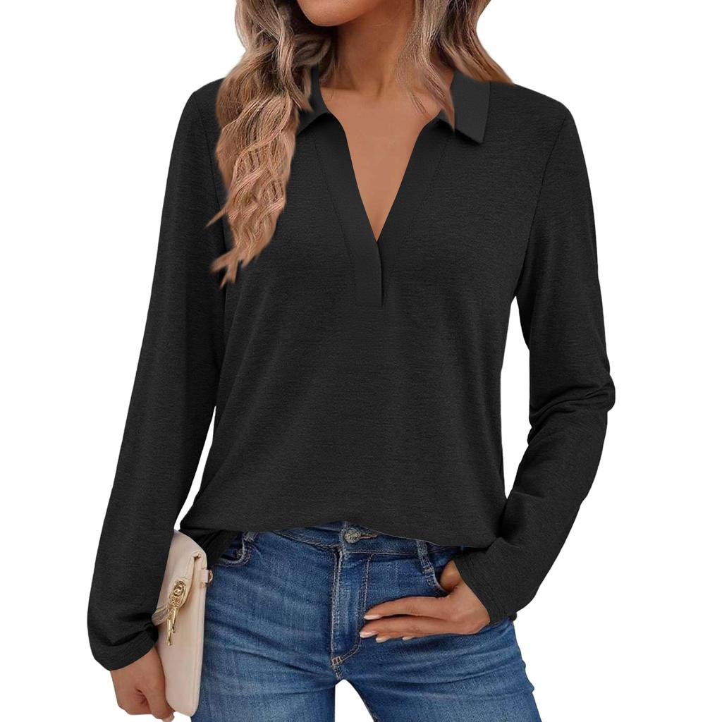 Women's Fashion Long-Sleeved Solid Color Stand Collar Shirt