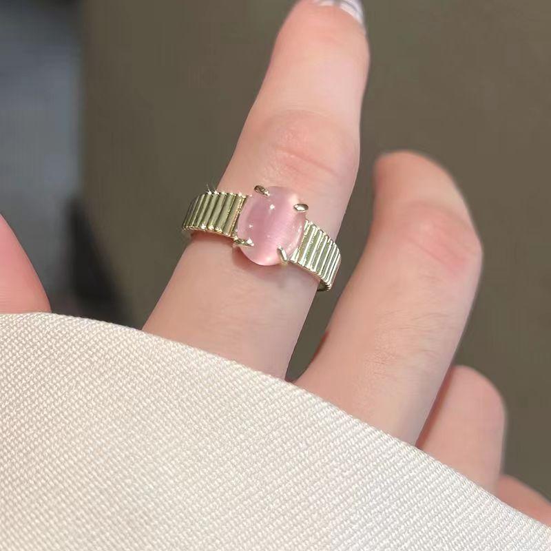 

Pink opal ring temperament sweet open index finger ring Internet celebrity ring