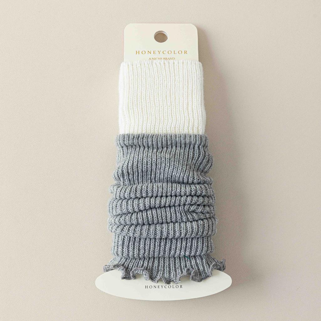 Color-Blocked Sock Covers Stacked Warm Knitted Calf Socks Gray Gray White Leg Cover Flared Sheath