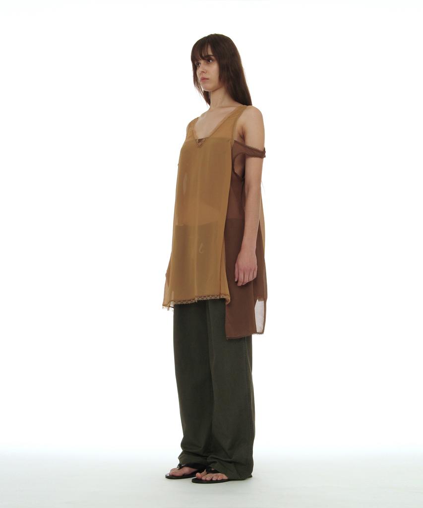 Partimento Woman Asymmetric Lace Trim Slip Dress_Beige