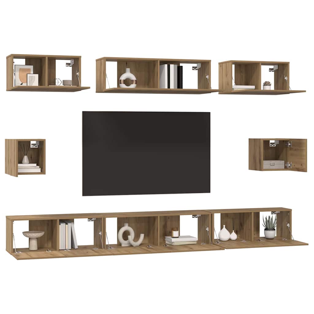 Wall Mounted TV Cabinet Set 8 pcs Artisan Oak Wood Based Material