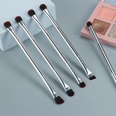 Portable Silver Dual-Ended Eyeshadow, Concealer, Eyeliner & Eyebrow Brush with Soft Bristles