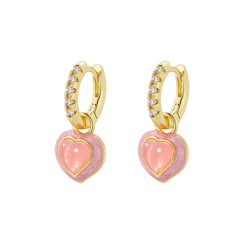 Exquisite Pink Heart Peach Ear Studs: Fashionable, Cute, Light Luxury Earrings for Women
