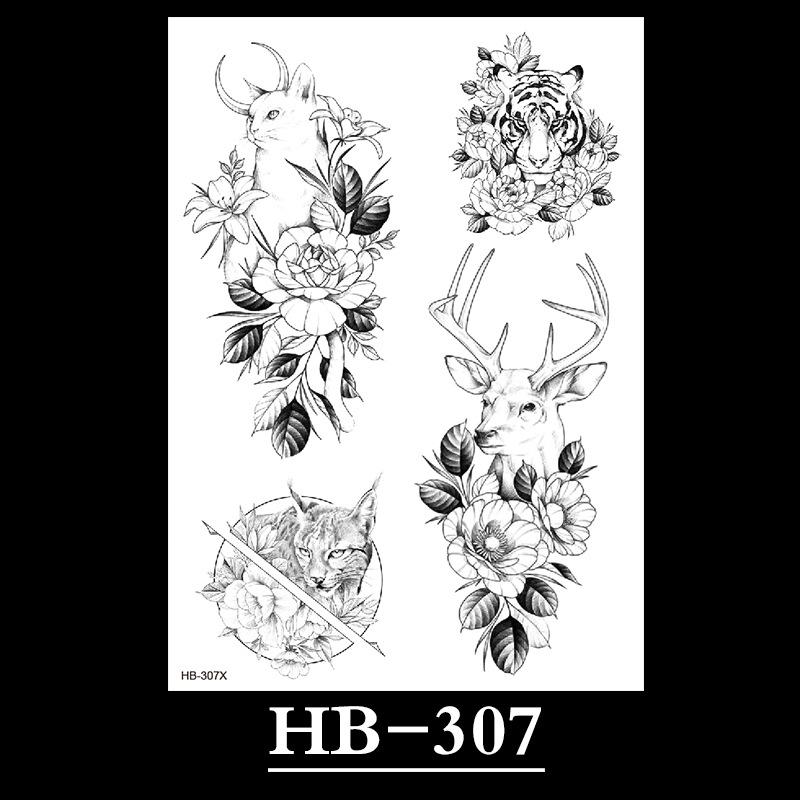Flower Sketch Tattoo Sticker, Black And White Half Arm Tattoo Sticker, Waterproof And Sweat Proof Tattoo