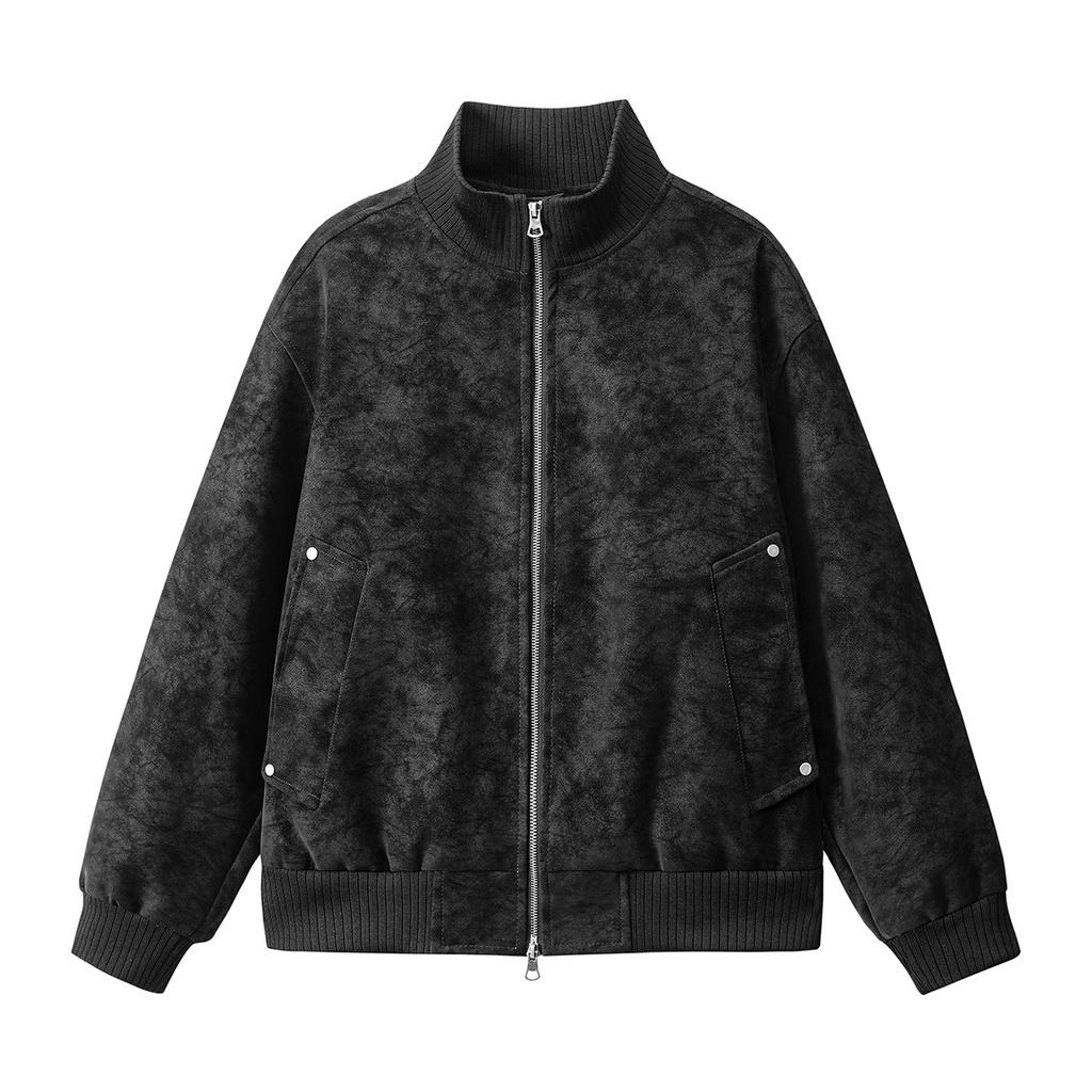 Spring and autumn new large size jacket men's stand-up collar leather jacket European and American wide casual leather jacket