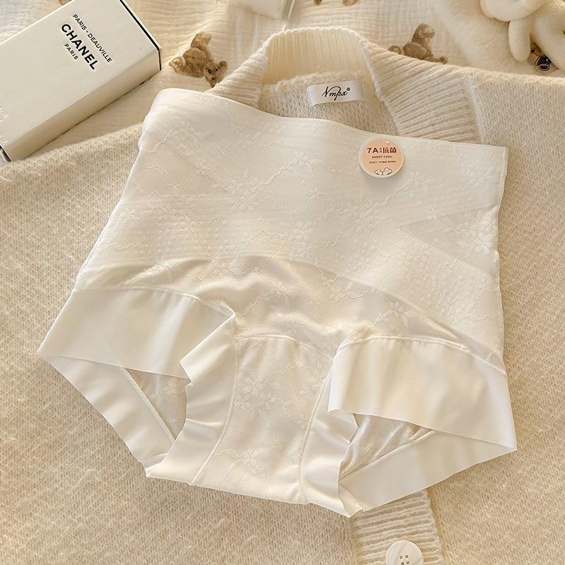 Women High Waist Lace Tummy Control Underwear 7A Antibacterial Slimming Panties M белый