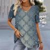 Women Casual Loose V-Neck Striped Funny Printed Summer T-Shirt Streetwear Pullover Tee Female Clothing Tops Women's Fashion