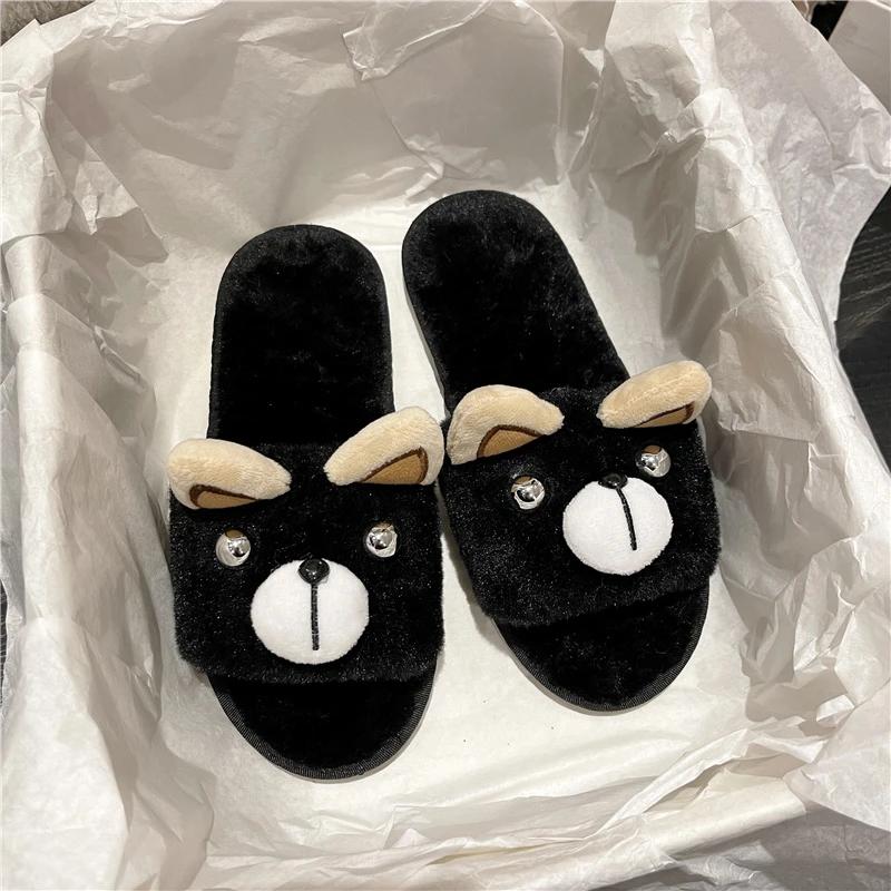 Плоские Пушистые Меховые Тапочки Женские Милые Собачки Животные Теплые Меховые Тапочки — фото 8