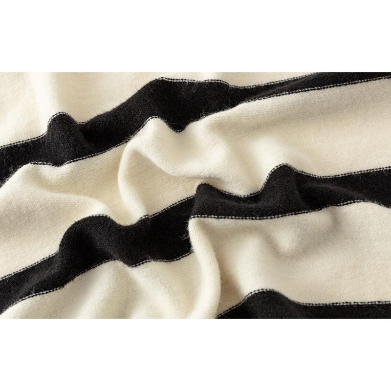 Women's Plus Size Lapel Long Sleeve Striped Shirt Autumn and Winter Loose Knitwear