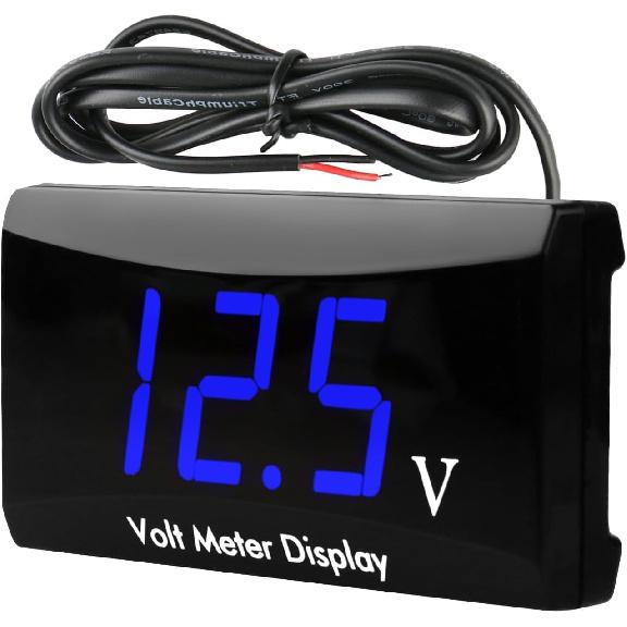 DC 12V Car Digital Voltmeter Gauge, Waterproof LED Display Motorcycle Voltmeter Power Energy Volt Meter Gauge for Trailer Camper Boat Marine Vehicle