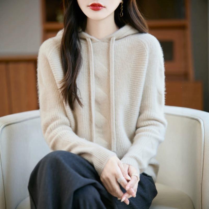 Wool Hooded Pullover Sweater Knitted Base Layer Loose Spring-autumn Coat