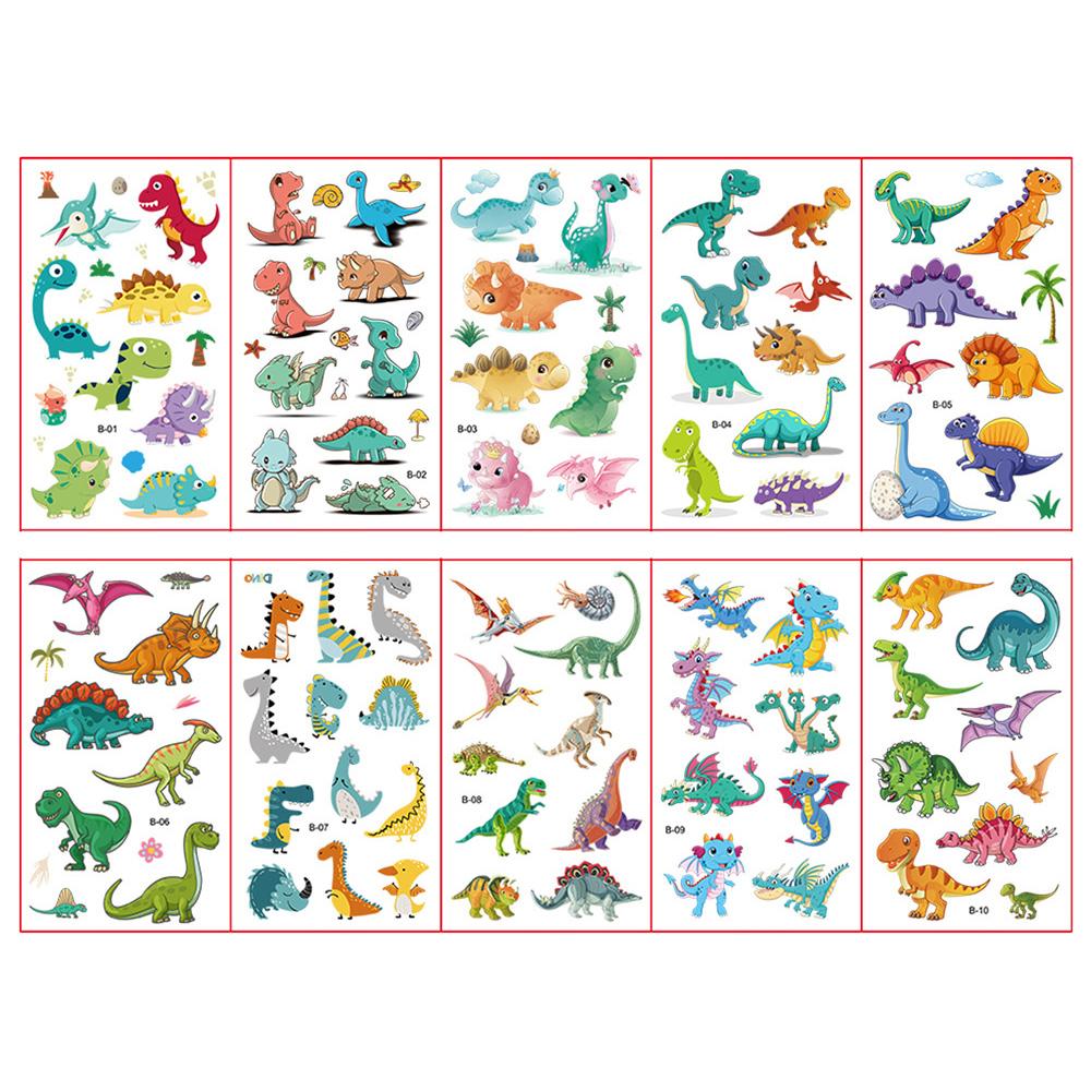 10 Sheets/Set Cartoon Dinosaur Fake Tattoo Stickers Kids Arm Body Temporary Tattoos for Children's Gift
