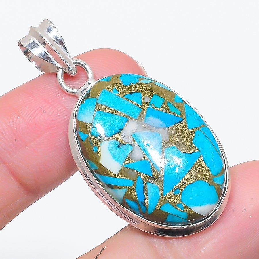 

Natural Copper Blue Turquoise 925 Sterling Silver Jewelry Pendant 1.81 n2Q95