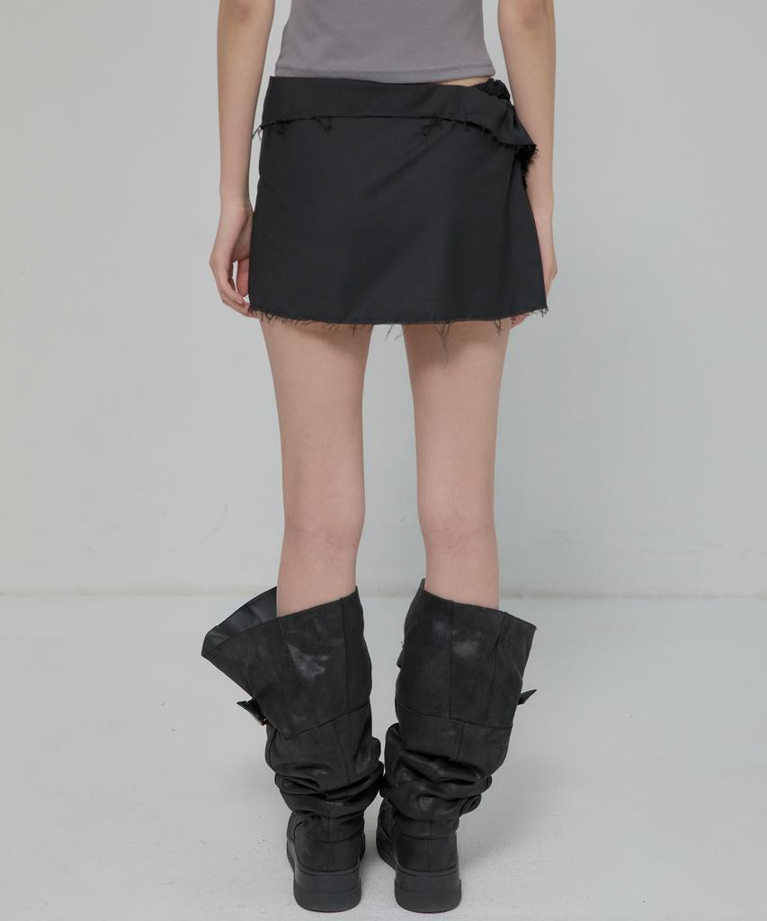 Peulleeoeob Asymmetrical Layered Mini Skirt (Fl-267_Black)