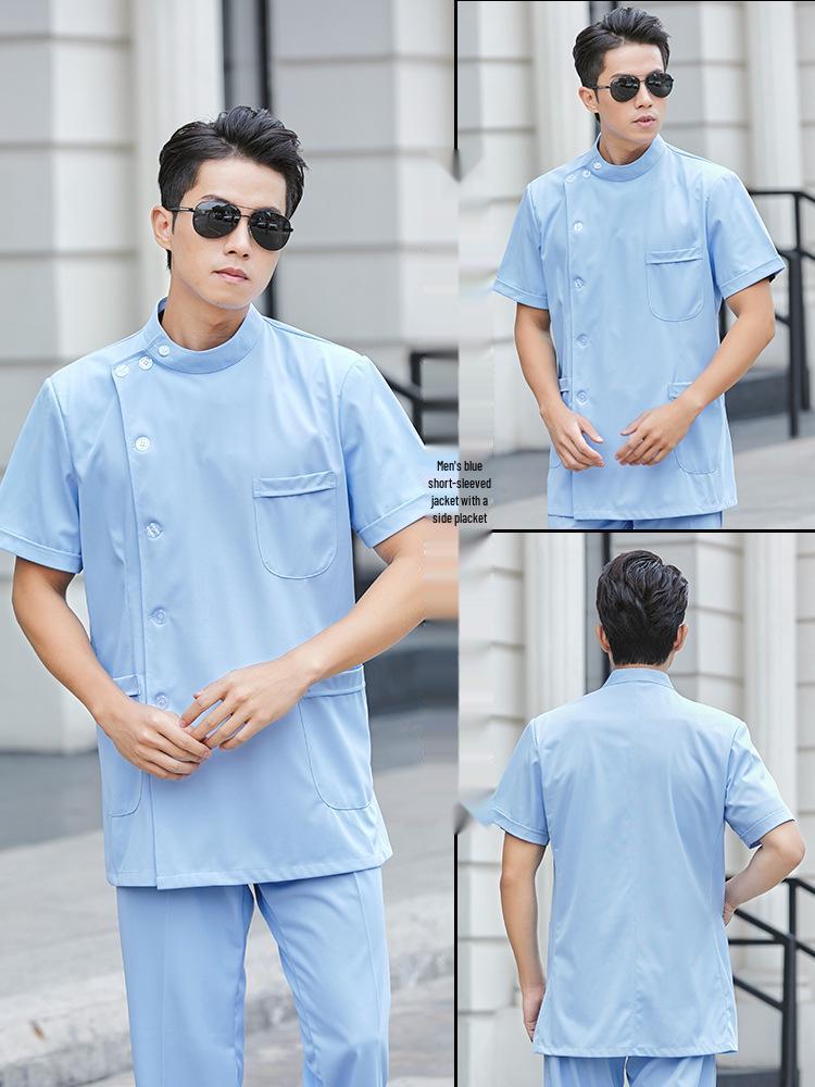 

Чоловічий білий халат з коротким рукавом, медичний робочий одяг для лікарів та стоматологів M