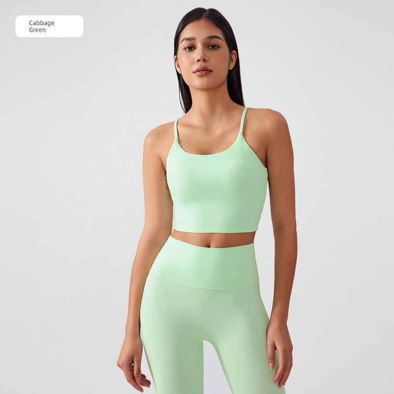 

Original Fixed Cup Yoga Straps Vest Quick-Drying Sports Intimates Integrated Fixed Chest Pad Pilates Training Wear Cabbage Green 4 pieces