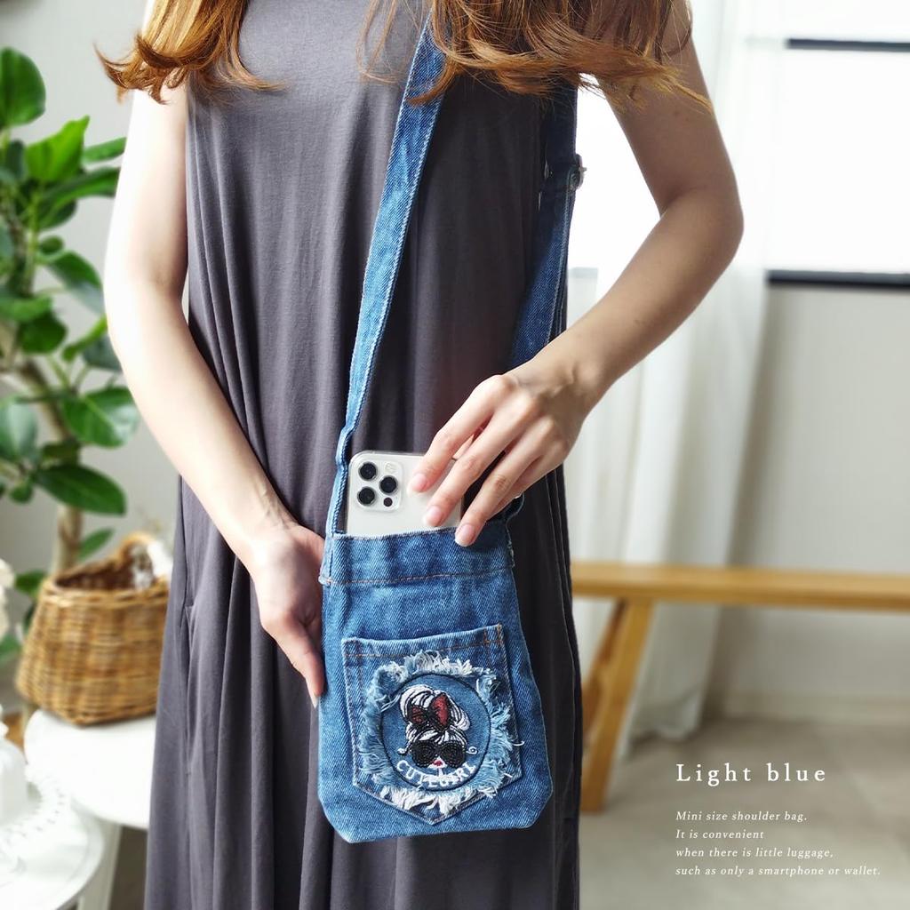 DIVA Rose Women's Denim Smartphone Pouch Shoulder Bag, Crossbody Bag, Vertical Style, Girl's Smartphone Pouch (Light Blue)