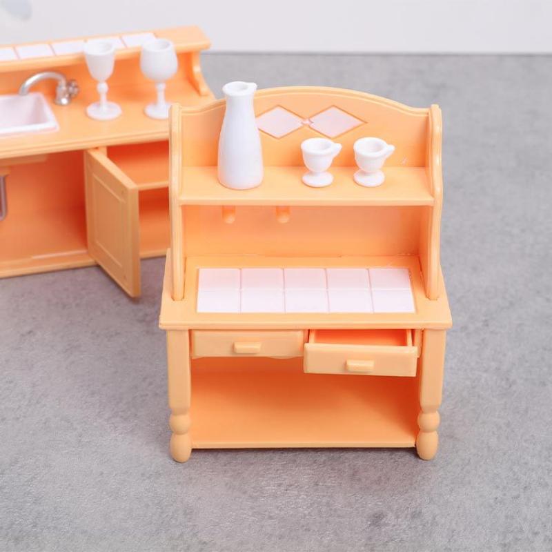1 Set Dollhouse Kitchen Furniture Kit 1:12 Scale Sink Cabinet With Wine Glasses Dollhouse Accessory For Kids Pretend Play