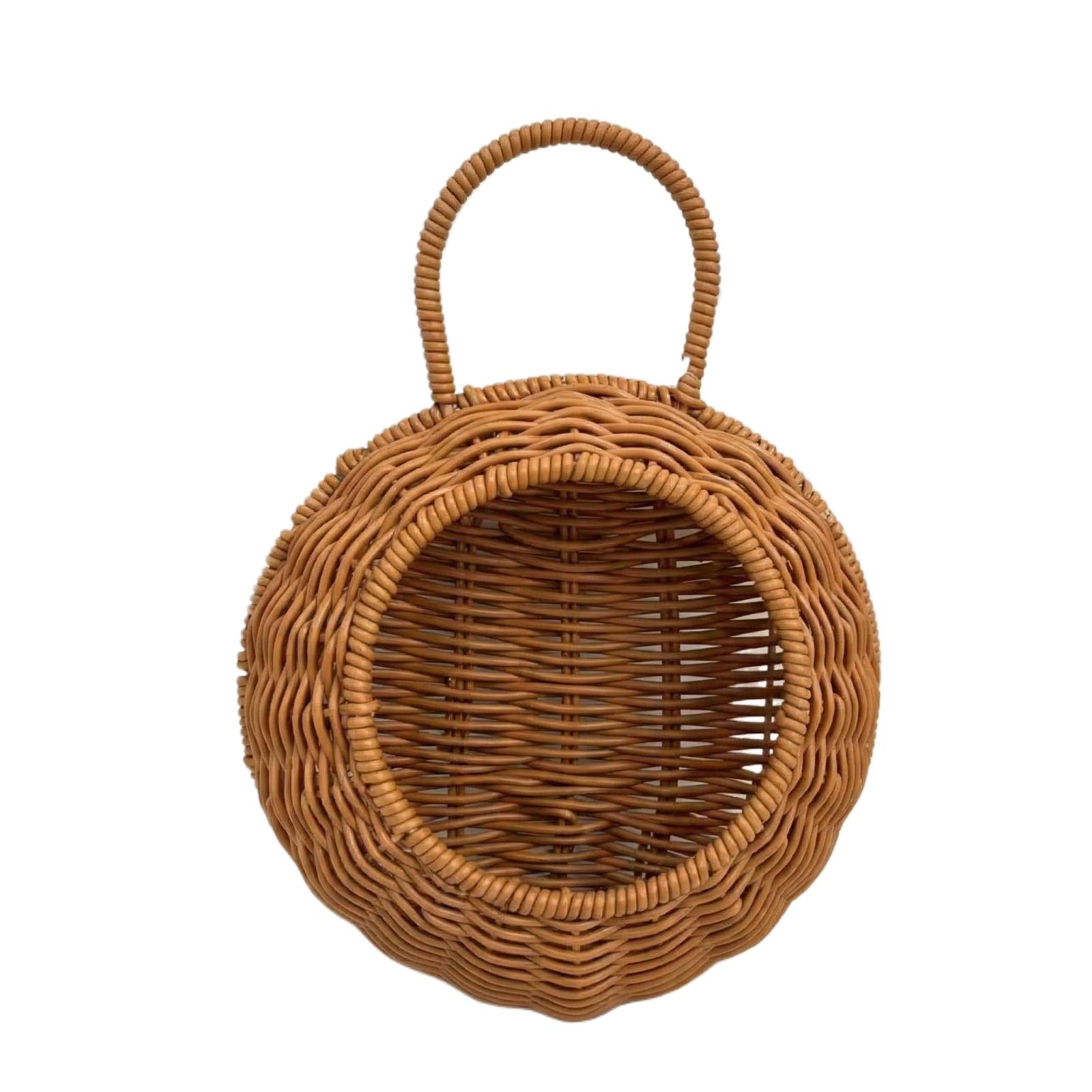 Imitation Rattan Wall Mounted Semi-circular Flowerpot Storage Rack Wall Mounted Kitchen Sorting And Storage Basket, No Need For Punching, Handmade One Size жёлтый