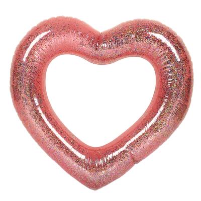 Rose Gold Sequins Heart Shape Swimming Ring Glitter Inflatable Heart Pool Floats for Kids