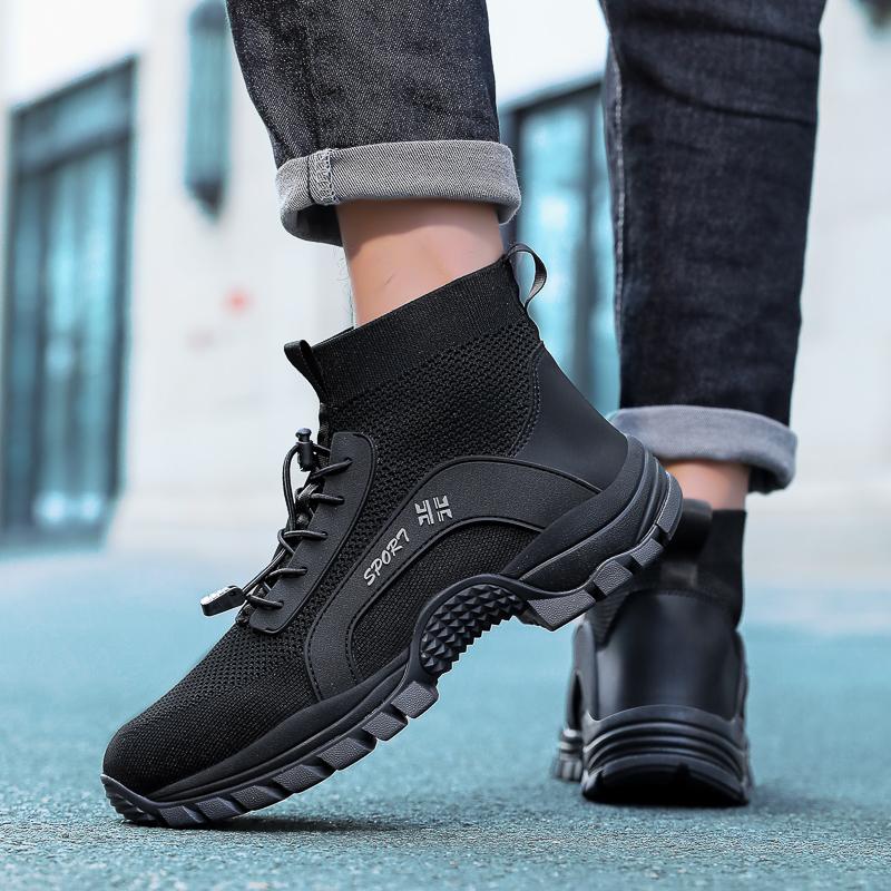 High-top Hiking Shoes Knitted Mesh Outdoor Sneakers Climbing Sports Shoes Breathable Anti-slip Trainers for Fishing Trekking Walking