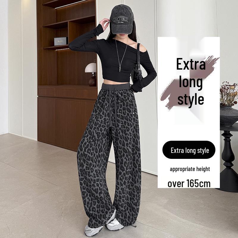 

Retro Leopard Print Casual Women s Wide-Leg Pants, Spring 2026 New Style, Convertible Cuff Design Medium