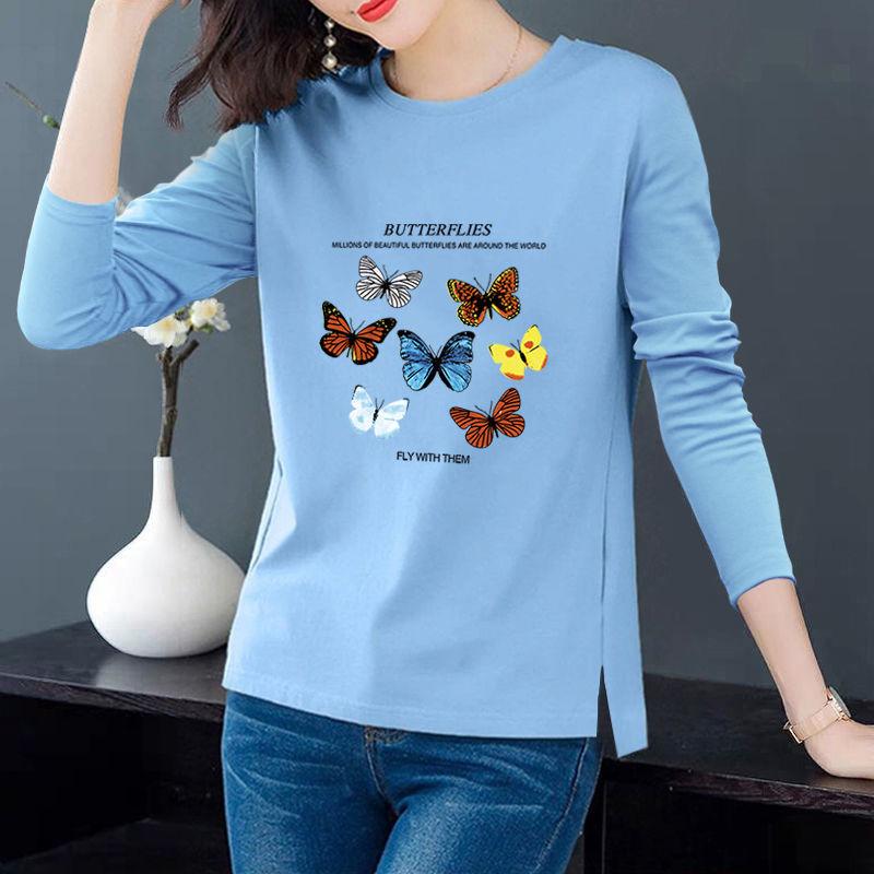 Frühling Herbst Langarm Rundhals T Shirts Pullover Niedlichen Brief Gedruckt Casual Tops Damen Bluse