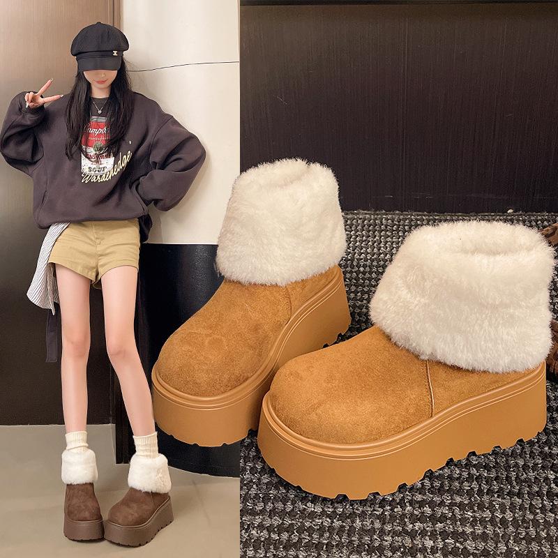 Dámské měkké elastické zimní teplé studené polstrované sněhule silná podrážka protiskluzové nošení venkovní volnočasové sportovní kožešinové bavlněné boty