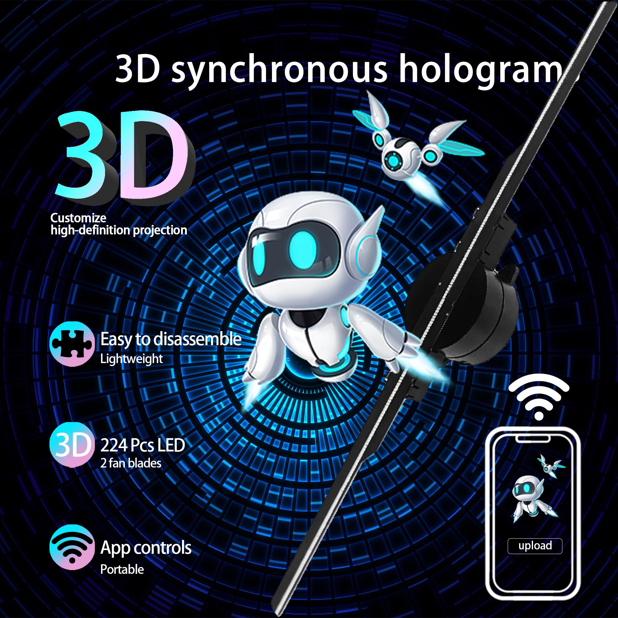 

16.5in 3D Голограмний вентилятор з WiFi та керуванням через додаток, світлодіодний голографічний для прозорих обертових дисплеїв, Q42