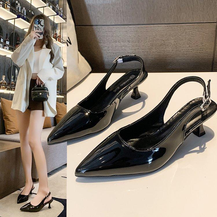 Pointed thin heel bag head sandals autumn new temperament buckle commuter shoes light mouth empty high heel sandals