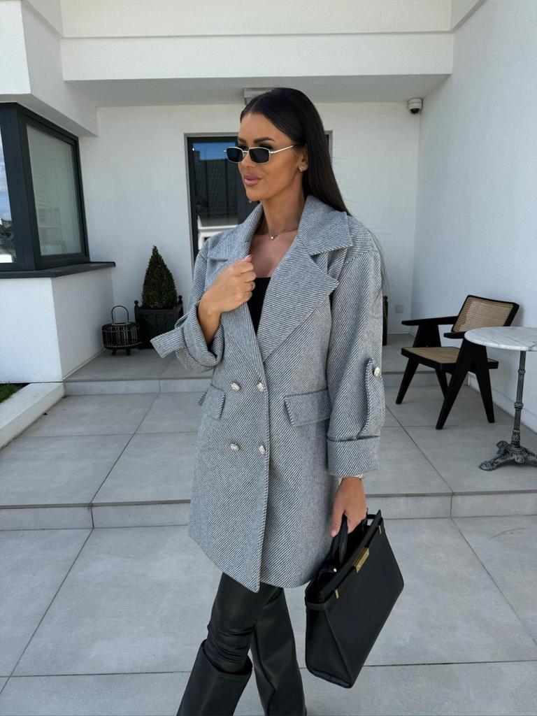 Women's European and American Solid Color Woolen Overcoat with Suit Collar