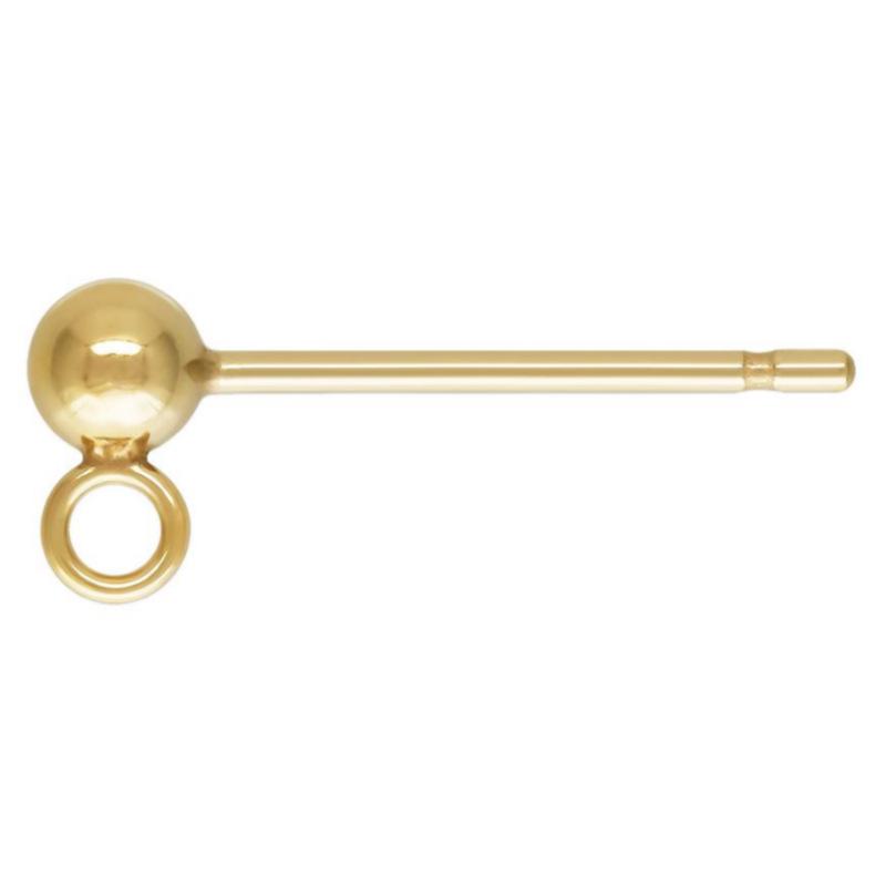 14K Gold Filled Round Bead Ear Pins: Ball Stud Earrings with Ring for DIY Jewelry Accessories.