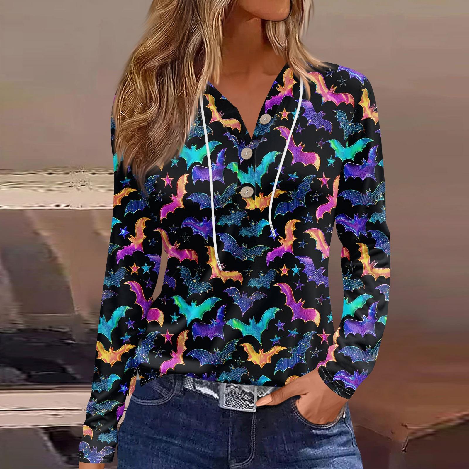 

Женская модная повседневная толстовка с капюшоном на Хэллоуин с декорированными пуговицами и длинными рукавами, футболка XL