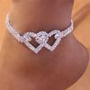 Women Luxury Double Heart Rhinestone Anklets Bracelet Fashion Beach Barefoot Foot Chain Jewelry Gifts For Girls