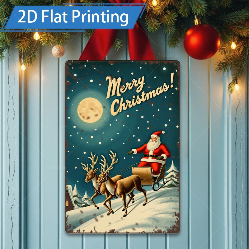 D FLAT pc Metal Sign Vintage Santa Christmas Metal Sign D Flat Print Decor 20x30cm(7.8x11.8inch)