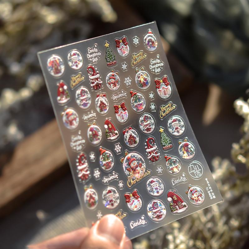 Christmas Nails Art Stickers Winter Dreamy Snowflake Snowman Christmas Tree Nails Accessoires Adhesive Embossed Manicure Decals