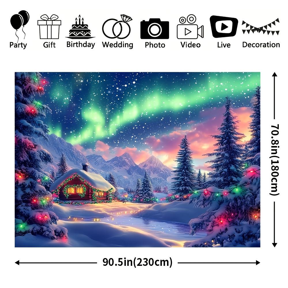 1Pcs Christmas Snow Cabin Northern Lights Decoration Background Winter Backdrop For Photo Studio Photo Booth Party