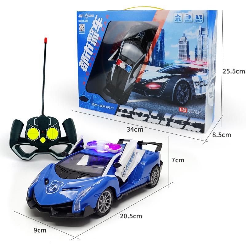 1:22 Rechargeable Five-Way Remote Control Car, Electric Light One-Click Door Opening Simulation Police Car Children'S Toys