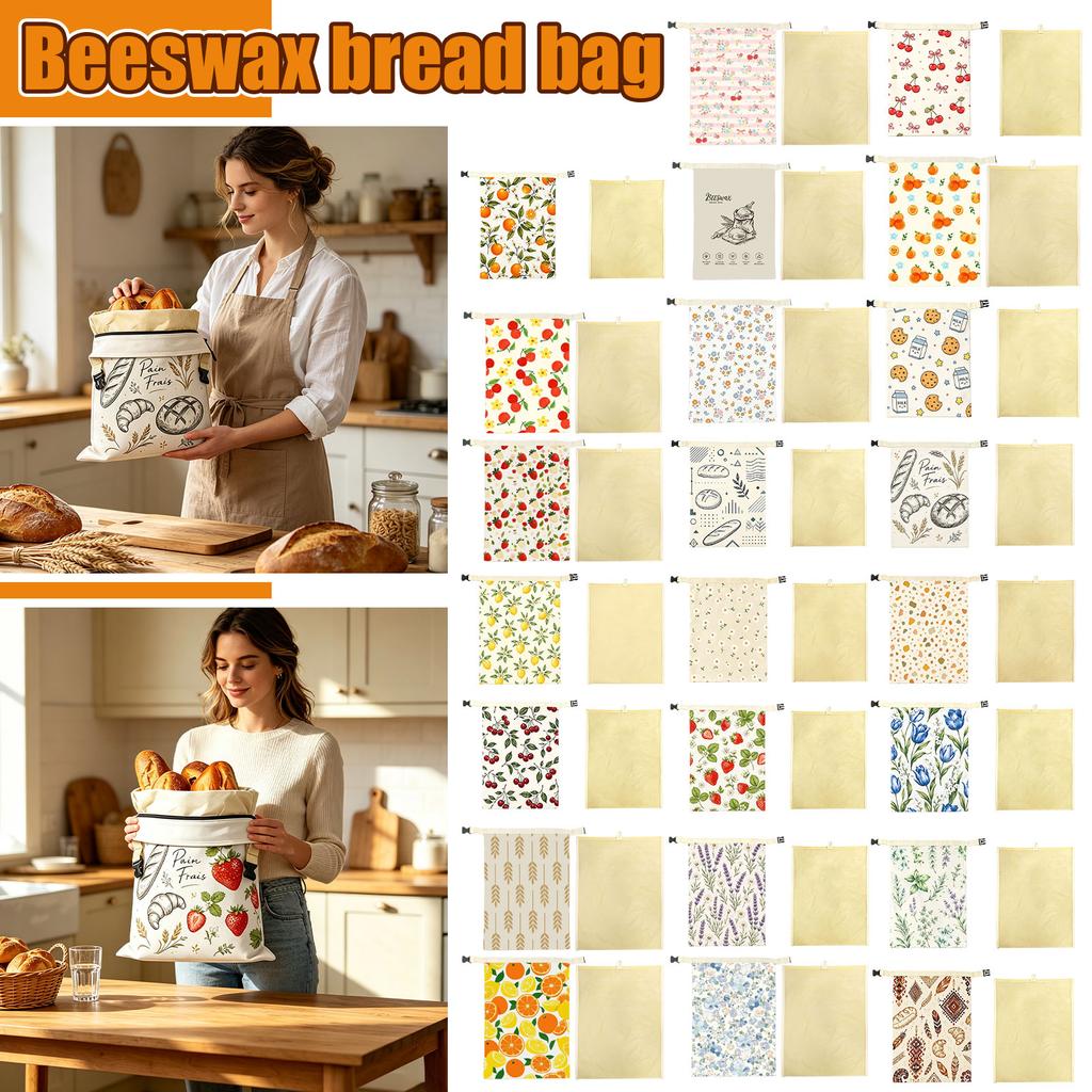 Beeswax Bread Bag for Bread Storage - Reusable Food Wrap with Removable Design