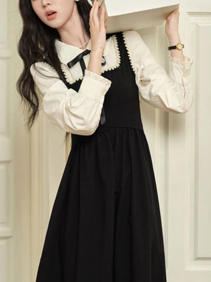 2025 Autumn Preppy Two-Piece Shirt Dress: Long Sleeve Slimming Skirt for a Fashionable, Age-Reducing Look