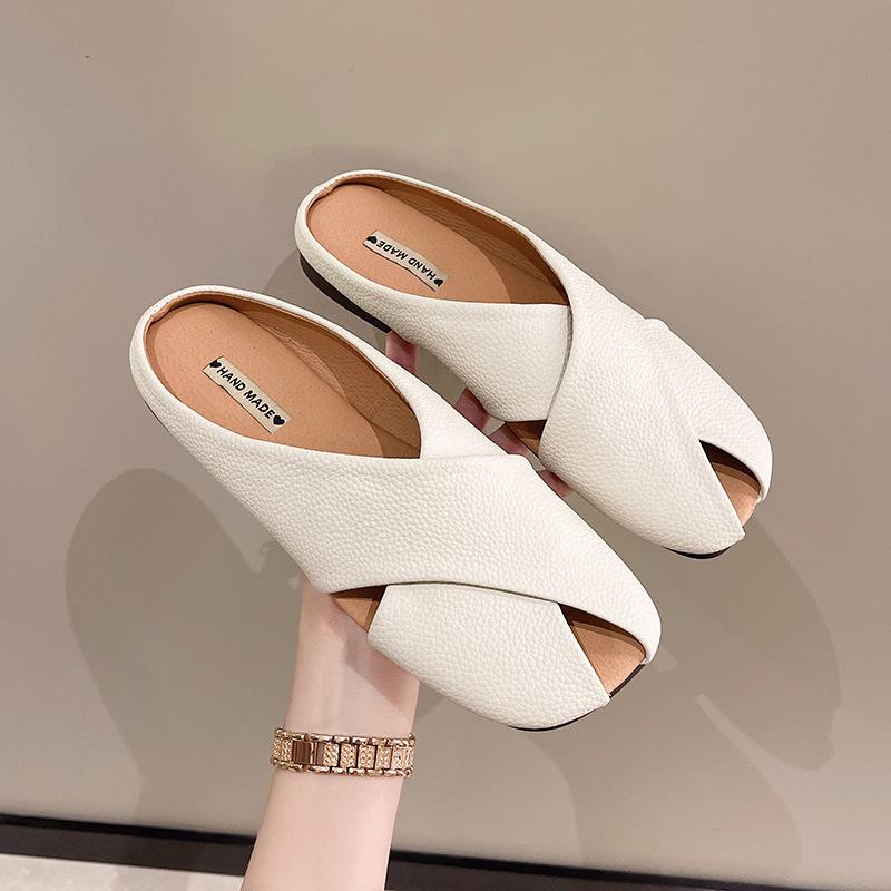 Baotou Half Slippers Women's Summer Wear Exquisite 2025 New French Half-drag Sandals with Skirts Versatile Cool Slippers