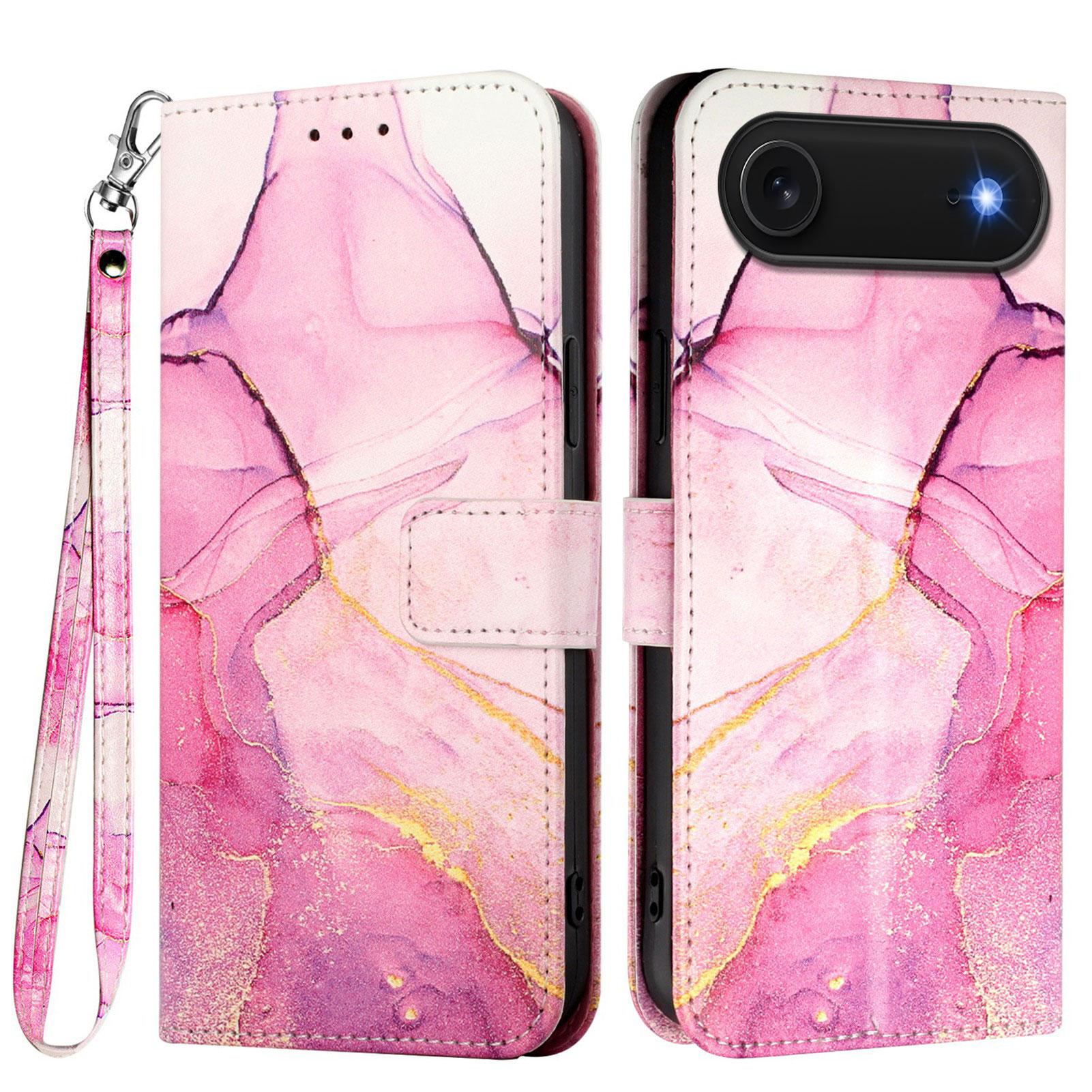 

For iPhone 17 Air Case with Strap Marble Pattern Leather Phone Cover Card Holder A